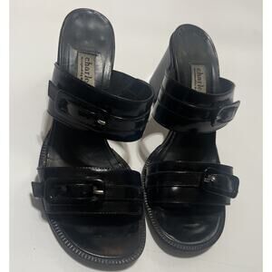 Sz 7 Women’s Vintage Charles David Black Chunky Buckle Heel Sandal